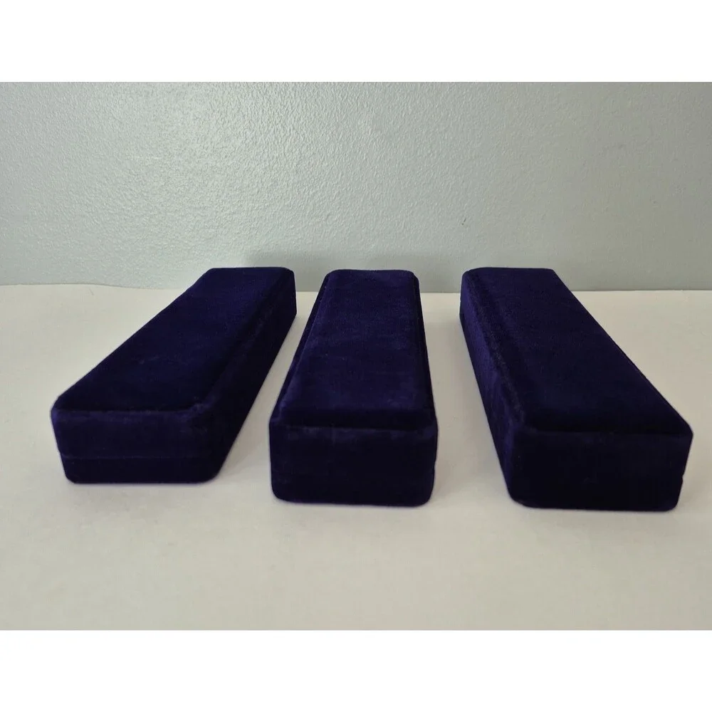 Dark Blue Velour Set of 3 Lined Clamshell Bracelet or Necklace Display Cases